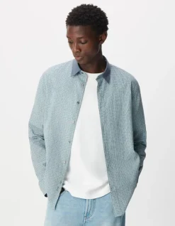 Chemise easy bleue motif carreaux manches longues Homme