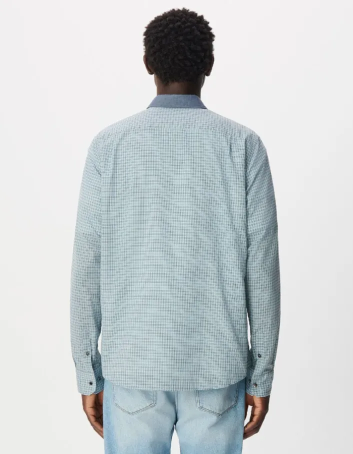 Chemise easy bleue motif carreaux manches longues Homme