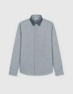 Chemise easy bleue motif carreaux manches longues Homme