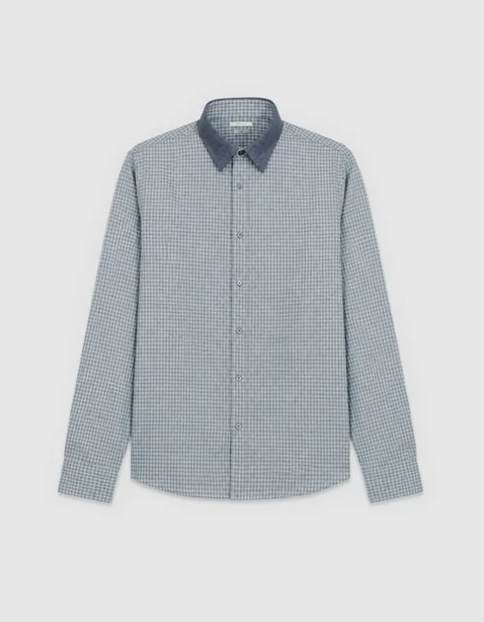 Chemise easy bleue motif carreaux manches longues Homme