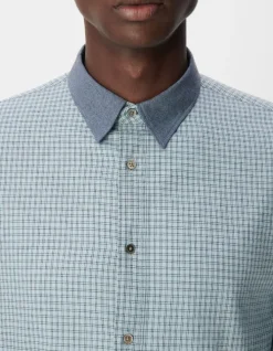 Chemise easy bleue motif carreaux manches longues Homme