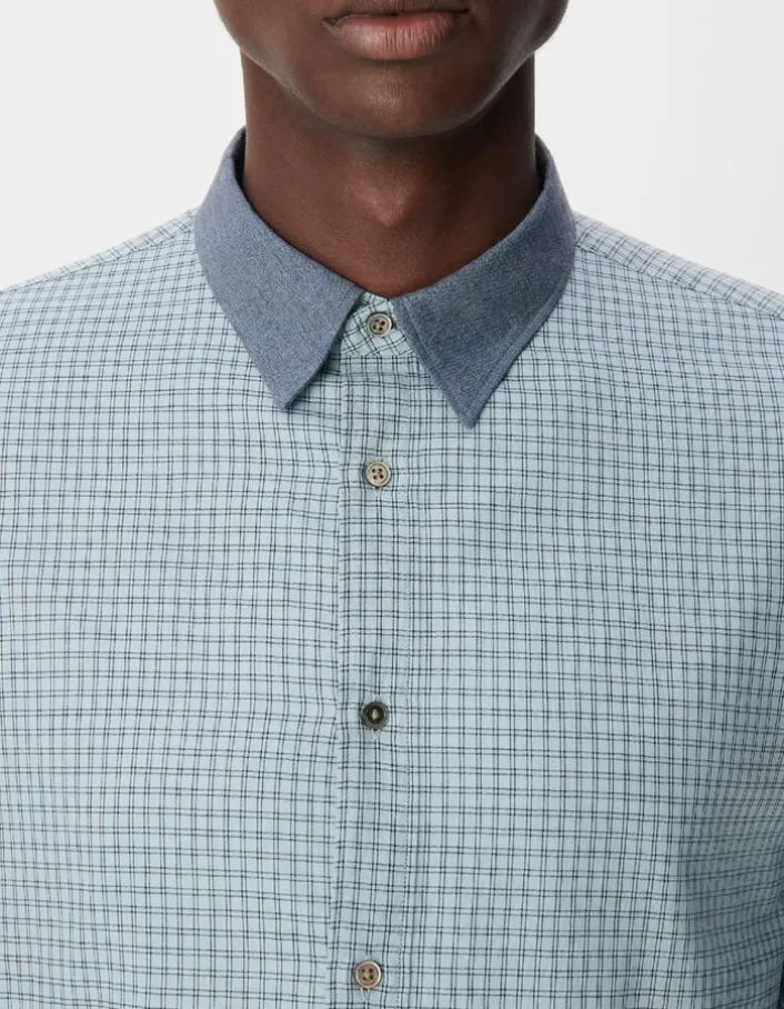 Chemise easy bleue motif carreaux manches longues Homme