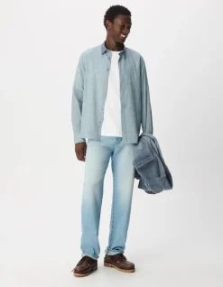 Chemise easy bleue motif carreaux manches longues Homme