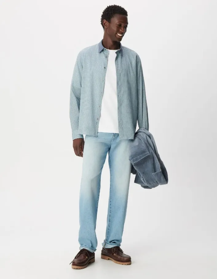 Chemise easy bleue motif carreaux manches longues Homme