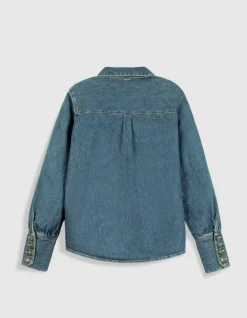 Chemise en jean bleu boutons métal gravé Femme