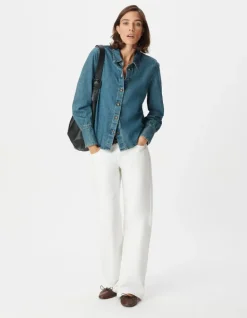 Chemise en jean bleu boutons métal gravé Femme