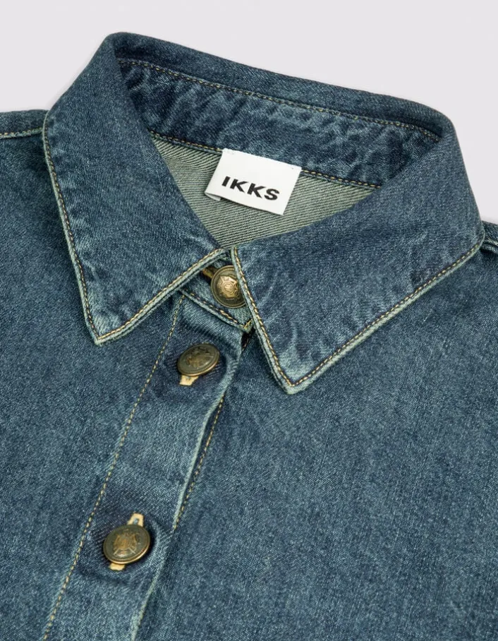 Chemise en jean bleu boutons métal gravé Femme
