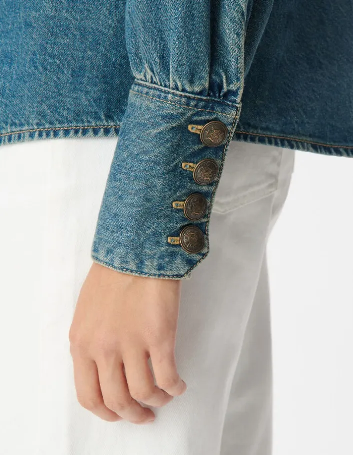 Chemise en jean bleu boutons métal gravé Femme