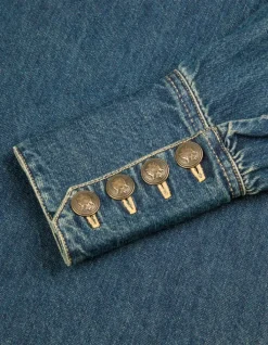 Chemise en jean bleu boutons métal gravé Femme