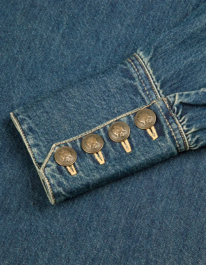Chemise en jean bleu boutons métal gravé Femme