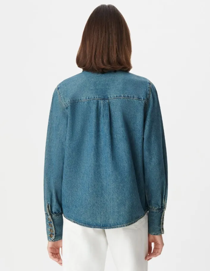 Chemise en jean bleu boutons métal gravé Femme