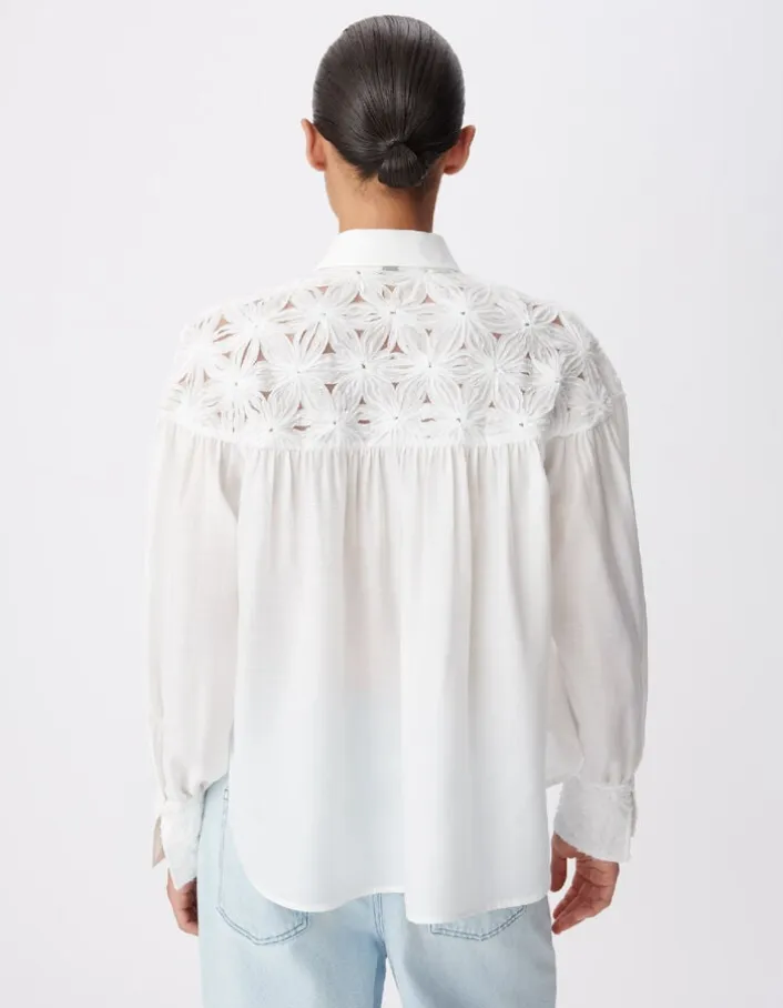 Chemise fluide blanche détails fleurs Femme