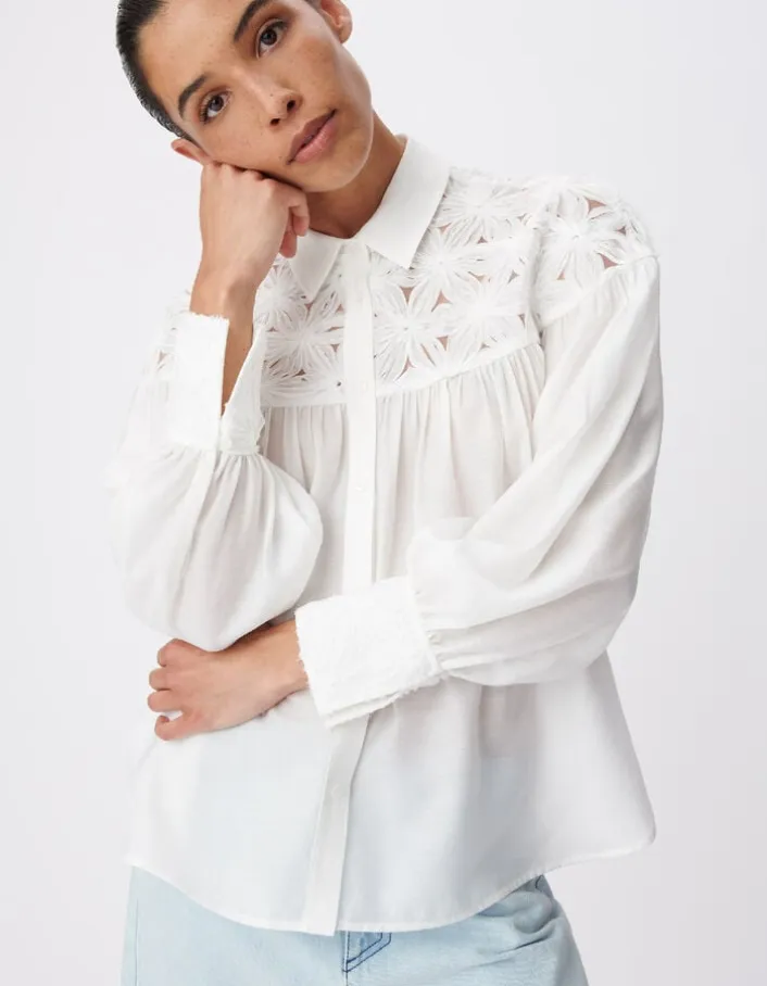 Chemise fluide blanche détails fleurs Femme