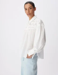 Chemise fluide blanche détails fleurs Femme