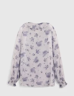 Chemise fluide imprimé micro fleurs bleues Femme