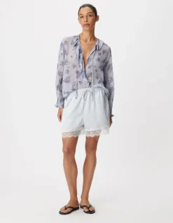 Chemise fluide imprimé micro fleurs bleues Femme