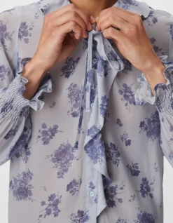 Chemise fluide imprimé micro fleurs bleues Femme