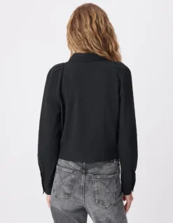 Chemise fluide noire poches poitrine Femme