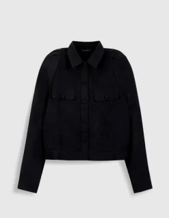 Chemise fluide noire poches poitrine Femme