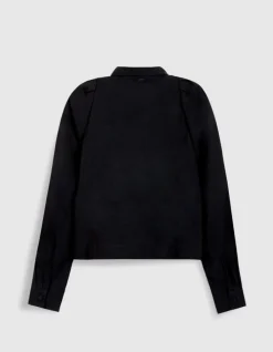 Chemise fluide noire poches poitrine Femme