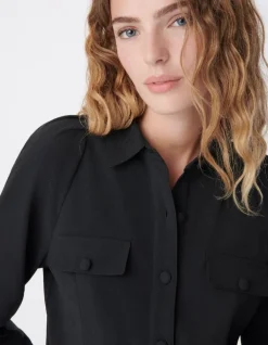 Chemise fluide noire poches poitrine Femme
