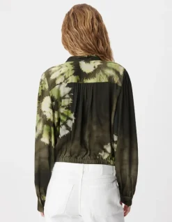 Chemise kaki imprimé tie and dye à nouer devant Femme