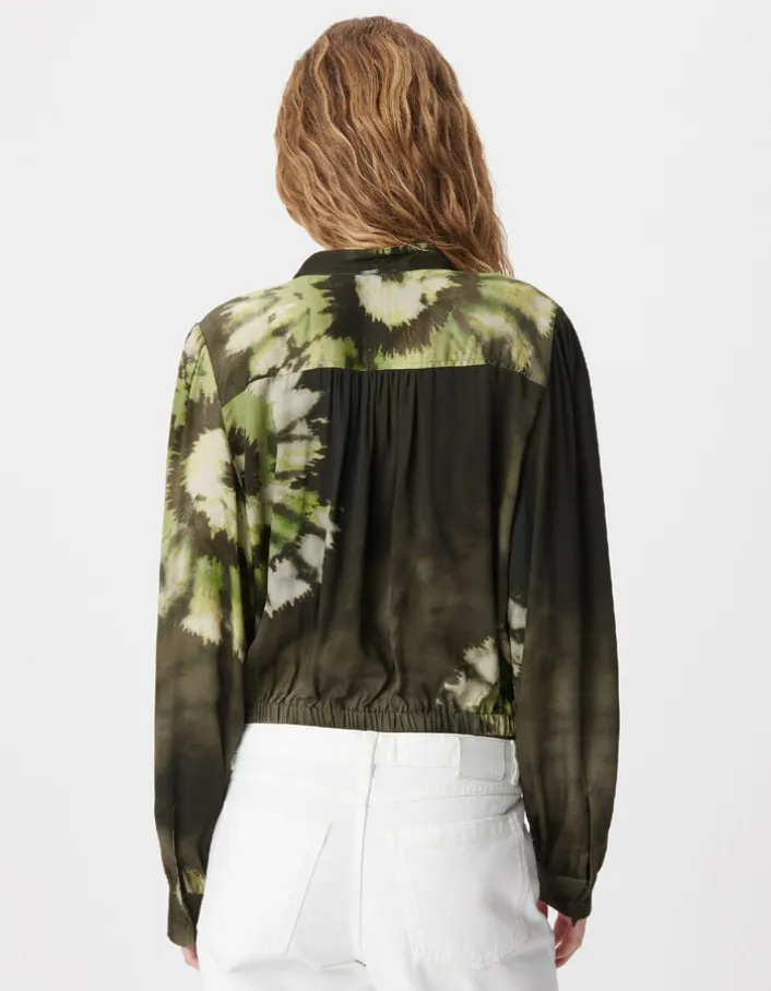 Chemise kaki imprimé tie and dye à nouer devant Femme
