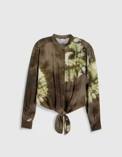 Chemise kaki imprimé tie and dye à nouer devant Femme