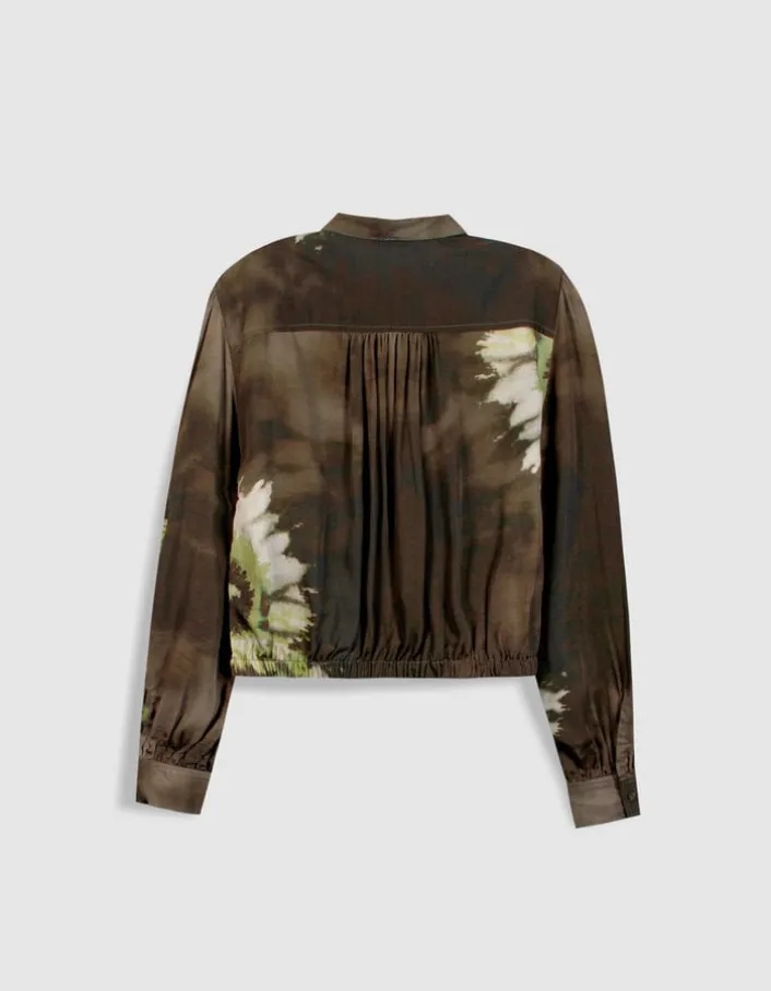 Chemise kaki imprimé tie and dye à nouer devant Femme