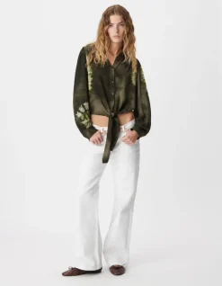 Chemise kaki imprimé tie and dye à nouer devant Femme