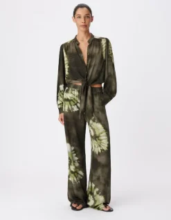 Chemise kaki imprimé tie and dye à nouer devant Femme