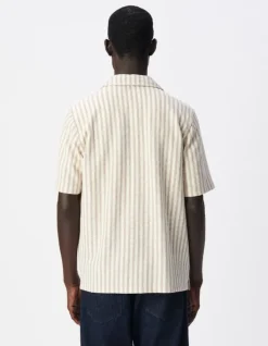 Chemise manches courtes beige maille rayures Homme