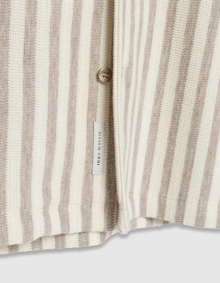 Chemise manches courtes beige maille rayures Homme