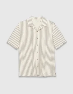Chemise manches courtes beige maille rayures Homme