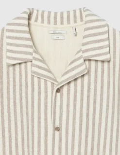 Chemise manches courtes beige maille rayures Homme