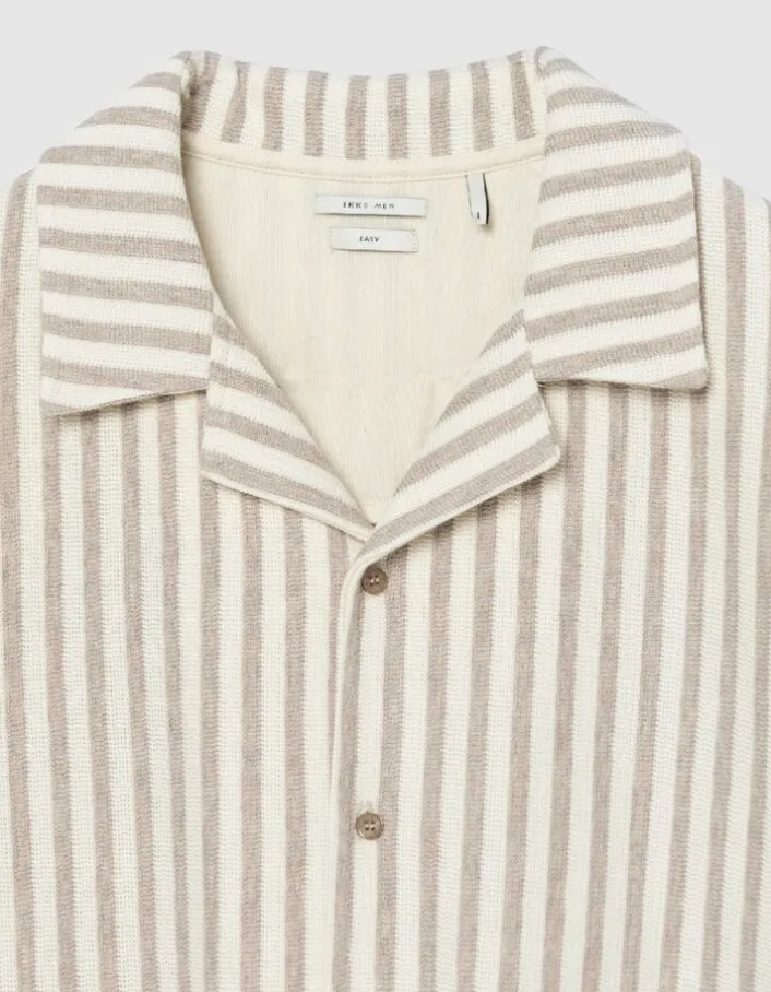 Chemise manches courtes beige maille rayures Homme