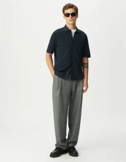 Chemise manches courtes marine maille rayures relief Homme