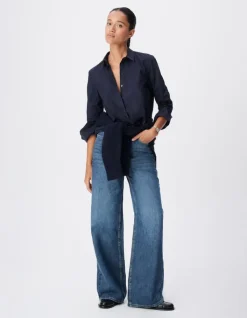 Chemise manches longues marine pattes boutonnées Femme