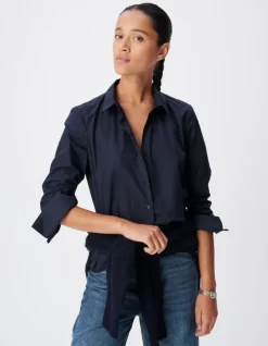 Chemise manches longues marine pattes boutonnées Femme