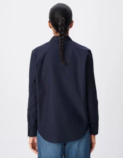 Chemise manches longues marine pattes boutonnées Femme