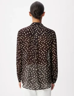Chemise marron fluide voile imprimé pois Femme