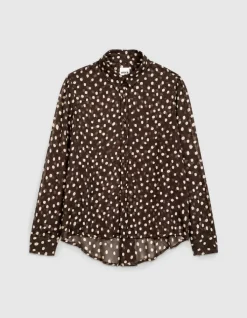 Chemise marron fluide voile imprimé pois Femme
