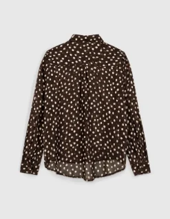 Chemise marron fluide voile imprimé pois Femme