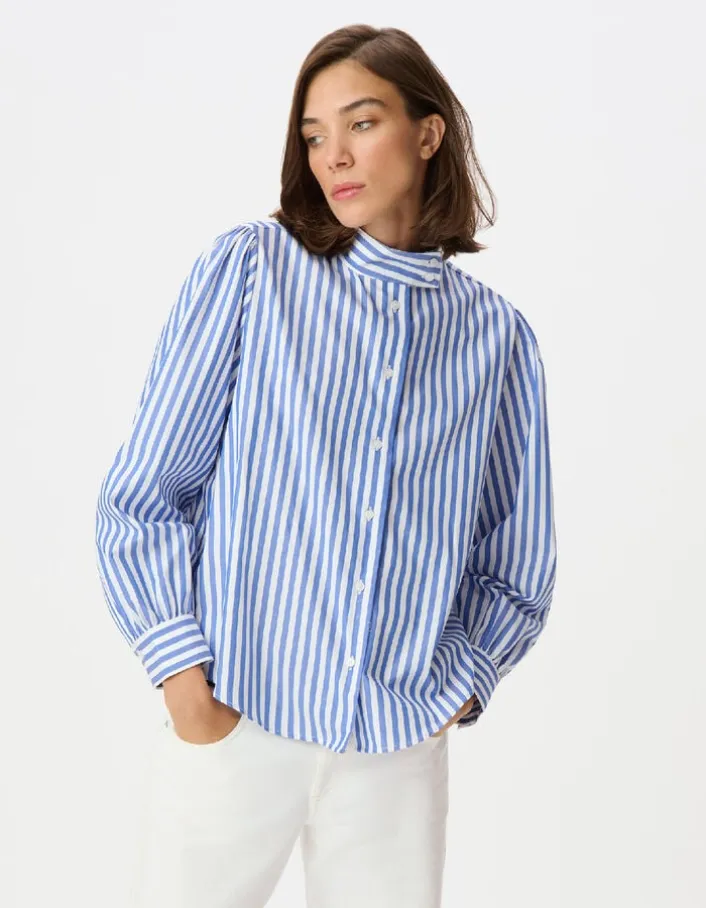 Chemise oversize blanche motif rayures bleues Femme