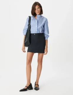 Chemise oversize blanche motif rayures bleues Femme