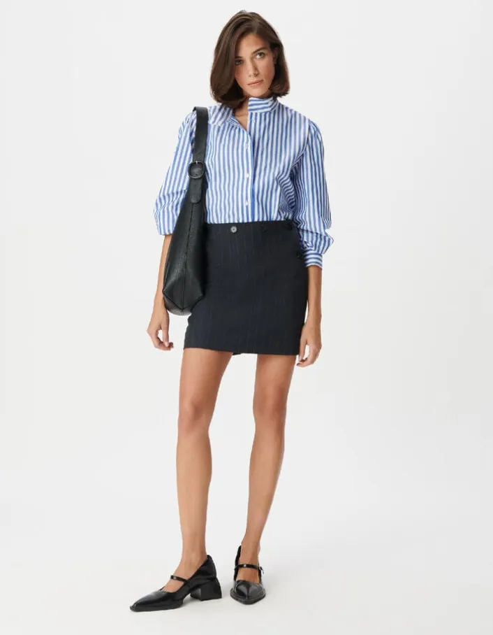 Chemise oversize blanche motif rayures bleues Femme
