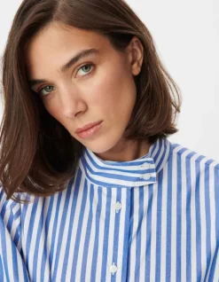 Chemise oversize blanche motif rayures bleues Femme