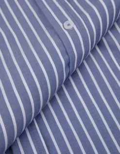 Chemise rayures bleue détails broderies fleurs Femme