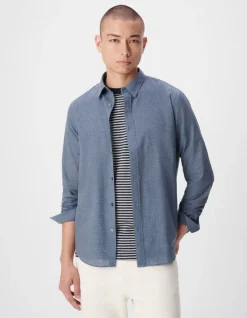 Chemise regular bleue faux uni manches longues Homme
