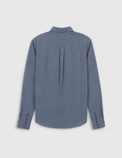 Chemise regular bleue faux uni manches longues Homme